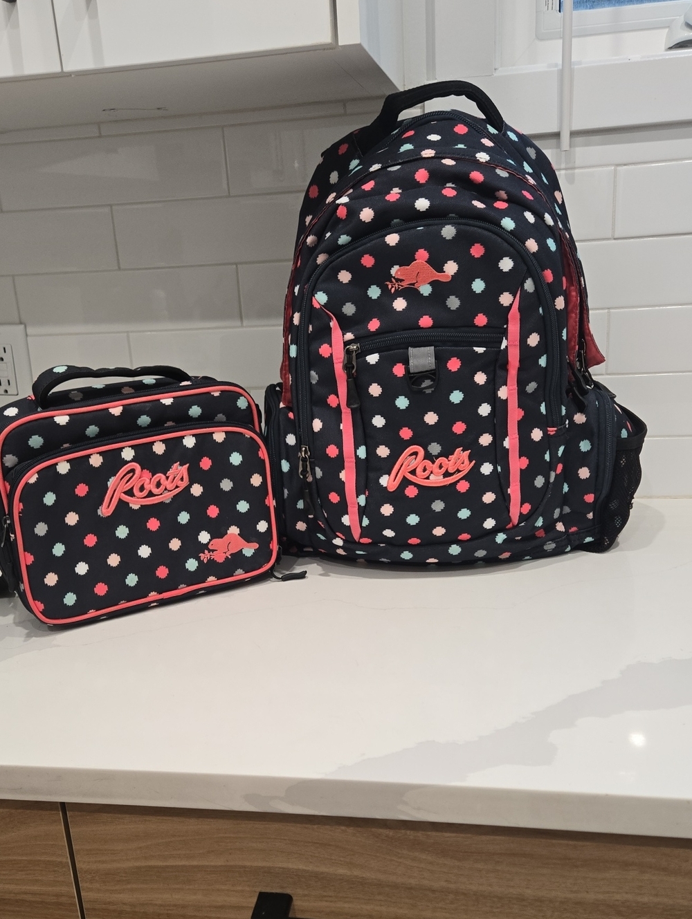 Roots Black Polka Dot Backpack & Lunch Bag